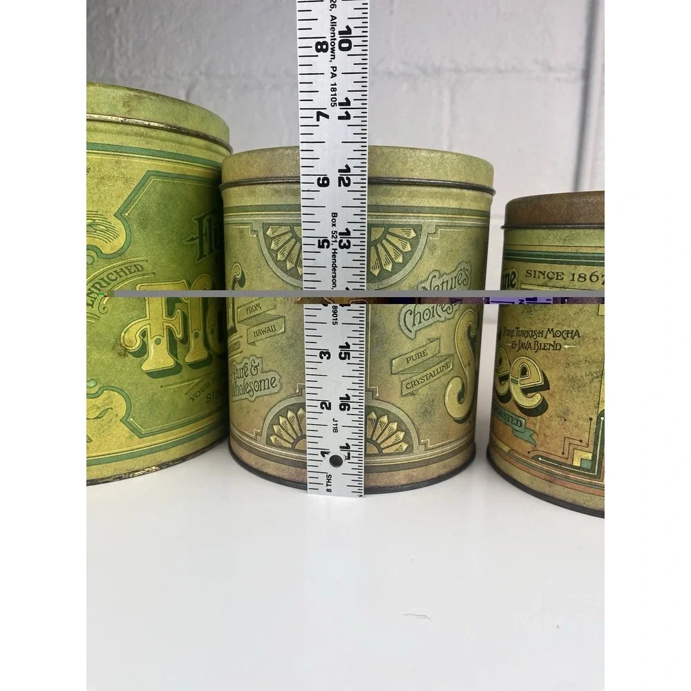 Vintage‎ Balonoff Canister Tin Set Green 1970s Rustic Flour Sugar Coffee Tea